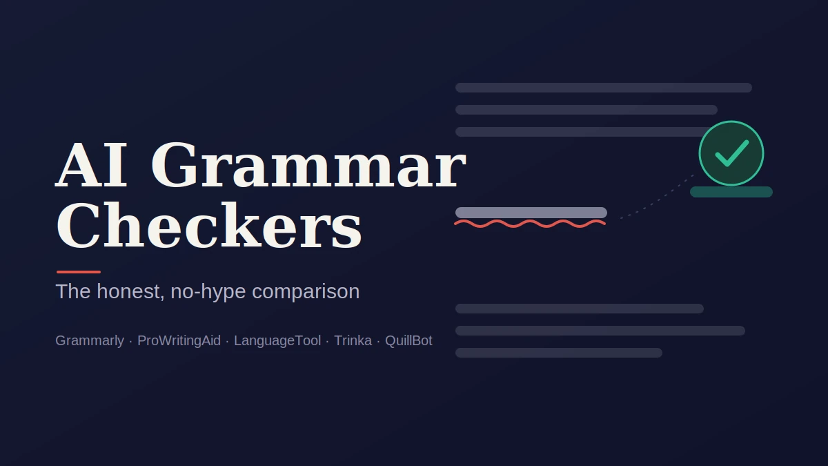 AI grammar checkers comparison — feature image showing text correction turning into a checkmark