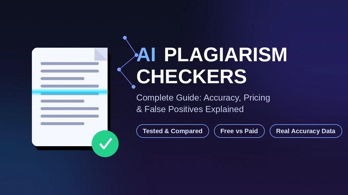 AI plagiarism checkers scanning a document with a verified checkmark, representing AI content and plagiarism detection tools