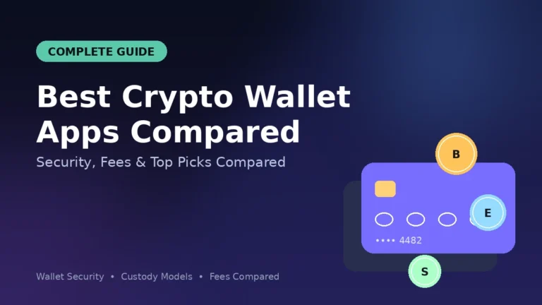 Best crypto wallet apps comparison graphic showing wallet card and coin icons