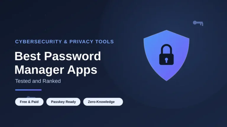Best password manager apps comparison — cybersecurity shield and lock icon graphic