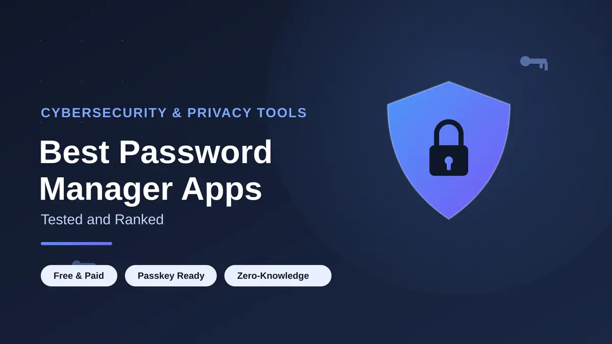 Best password manager apps comparison — cybersecurity shield and lock icon graphic
