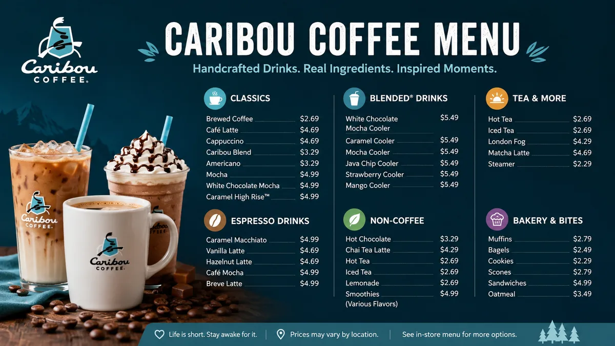 caribou coffee menu: Drinks, Food & Prices 2026