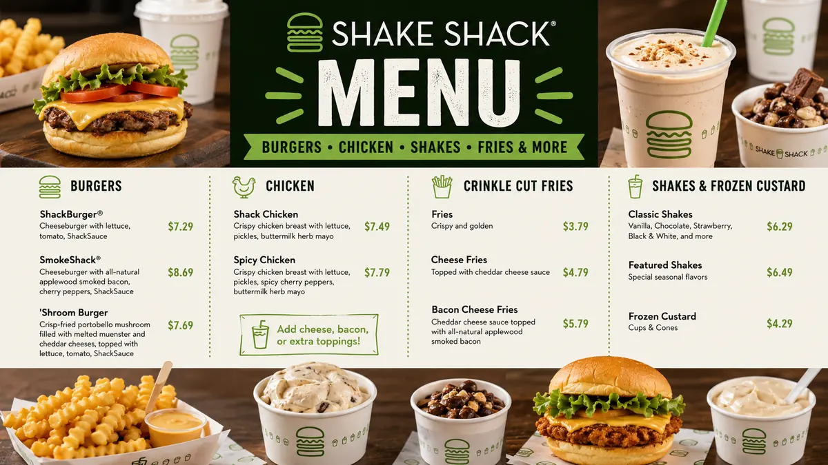 shake shack menu: Burgers, Chicken, Fries & Shakes